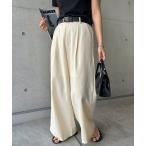 パンツ リネンブレンドタックワイドパンツ レディース