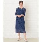 ドレス レースデザイン七分袖ワンピースドレス