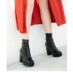 ブーツ 「R＆E」スクエアトゥ太ヒールショートブーツ レディース