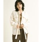 ジャケット ノーカラージャケット J1960 ウールリネンミドル丈シャツジャケット レディース