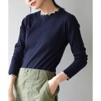 tシャツ 「アクセいらずな華やか襟もと」ロングスリーブ リブカットソー「クルーネック」 レディース
