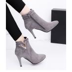 ブーツ Vカットサイドファスナーピンヒールショートブーツ レディース