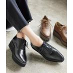 シューズ スクエアトゥ厚底レースアップシューズ レディース