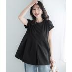 tシャツ 異素材切り替えフレンチスリーブフレアチュニック レディース