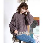 ニット セーター バックレースアップ ボリュームショートニット レディース