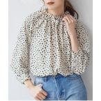 ブラウス シャツ ダルメシアン柄ギャザーネックブラウス レディース