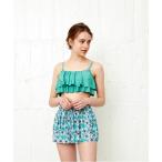 水着 「Muselore/ミューズロア」二段フリルバンドゥビキニ　レトロフラワープリントパンツ付き3点セット / 水着 レディース