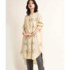 シャツワンピース D1536 線描きプリントシャツワンピ