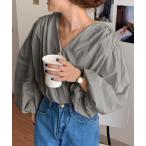 ブラウス シャツ ボリューム袖Vネックブラウス レディース