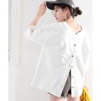 カーディガン 《JaVaジャバ コラボ》布帛見え綿100％、2way5分袖カットカーディガン。