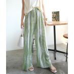 パンツ マーブル柄プリーツワイドパンツ