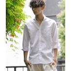 シャツ ブラウス 麻コットン ／ ホリゾンタルカラー 7分袖 カラーシャツ