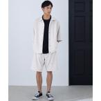 セットアップ 【セットアップ】カットジョーゼットリラックスストレッチ 半袖コーチジャケット＆1タックショートパンツ ワンマイルウェア