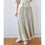 スカート 「セットアップ対応」サテンプリーツロングスカート