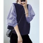 シャツ ブラウス 五分袖カットソードッキングギンガムチェックブラウス レディース