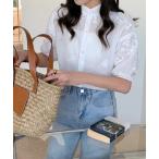 シャツ ブラウス ボリュームスリーブ刺繍ブラウス