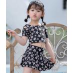 ショッピングキッズ 水着 女の子 水着 キッズ水着 オフショル風トップス+フレアスカート風ショートパンツ+スイムキャップ 3点セット キッズ 子供 女の子