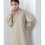 ブラウス シャツ 「WEB限定」バンドカラーストライプチュニックシャツ レディース