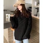 ニット 印象的1枚。切替えケーブル編みニット レディース