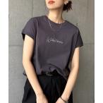 tシャツ コットン天竺エンブロイダリーロゴフレンチスリーブTシャツ レディース