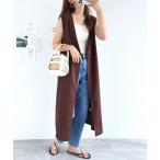 ベスト ジレ レーヨンリネンVネックロングジレ レディース