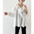 ショッピングチュニック シャツ ブラウス レディース big collar frill blouse / 付け襟風ビッグカラーフリルブラウスチュニック