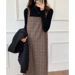 ワンピース チェック柄サロペットワンピース レディース