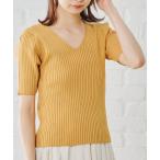 ショッピングacro ニット セーター 5分袖Vネックベーシックリブニット/AC1134 レディース