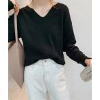 ニット セーター Vネックリブニットトップス レディース