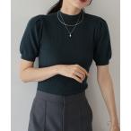 ニット セーター パフスリーブ半袖なめらかニット レディース