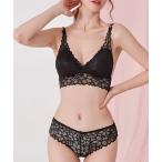 ブラジャー ショーツセット ノンワイヤー 花柄レースブラ＆ショーツ 2点セット