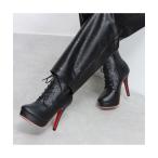 ブーツ Mafmof(マフモフ) レッドソールレースアップピンヒールショート ブーツ