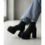 ブーツ LOVEHUNTER スクエアトゥ厚底レースアップブーツ レディース