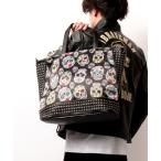 ショッピングスタッズ トートバッグ BLACK JACKALL CROWN ナイロン スタッズ デコレーション 2WAY トートバッグ ポーチ付き レディース メンズ