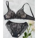 ブラジャー ショーツセット 「透かしレースがエレガント」丸胸レーシィノンワイヤーブラ＆ショーツセット