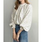 ブラウス シャツ ドット柄ハイネックバルーンスリーブブラウス レディース