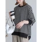 tシャツ サイドスリットボーダートップス レディース
