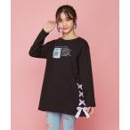 tシャツ Tシャツ サテンビッグリボンロング丈ロンT キッズ