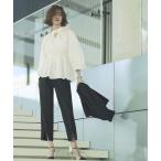 ショッピングジレ セットアップ 「洗える」ロングジレジャケット＆パンツ3点セットアップフォーマルスーツ ノーカラー カラーレス テーパードパンツ ブラウス ベスト セレ