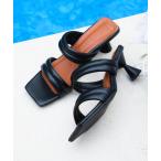 サンダル スクエアトゥパデッドダブルベルトミュールサンダル レディース