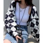 カーディガン アーガイル柄ボレロニットカーディガン レディース