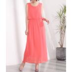 ワンピース ノンスリーブマキシ丈シフォンワンピース