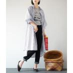 シャツワンピース ストライプ柄 パフスリーブ シャツワンピース