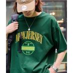 tシャツ ビッグシルエット カレッジロゴ ナイロン刺繍/リンガー 半袖Tシャツ メンズ レディース