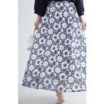 スカート レディース ベールに浮かぶ上品な花刺繍ロングスカート