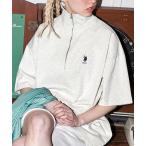 tシャツ U.S. POLO ASSN. /ユーエスポロアッスン 別注ワンポイント刺繍 ハーフジップカットソー レディース メンズ