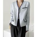 ジャケット ノーカラージャケット パイピングフリルノーカラージャケット レディース