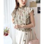 シャツ ブラウス 【mily bilet】程よい大人の甘さ。花柄フリルノースリーブシアー素材ブラウス