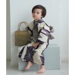 浴衣 キッズ浴衣3点セット 男の子 utatane×注染工房 先染めベージュに紫麻の葉 キッズ 子供 男の子
