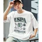 tシャツ U.S. POLO ASSN. /ユーエスポロアッスン 別注 カレッジロゴ刺繍 ビッグシルエットカットソー 半袖Tシャツ メンズ レディース